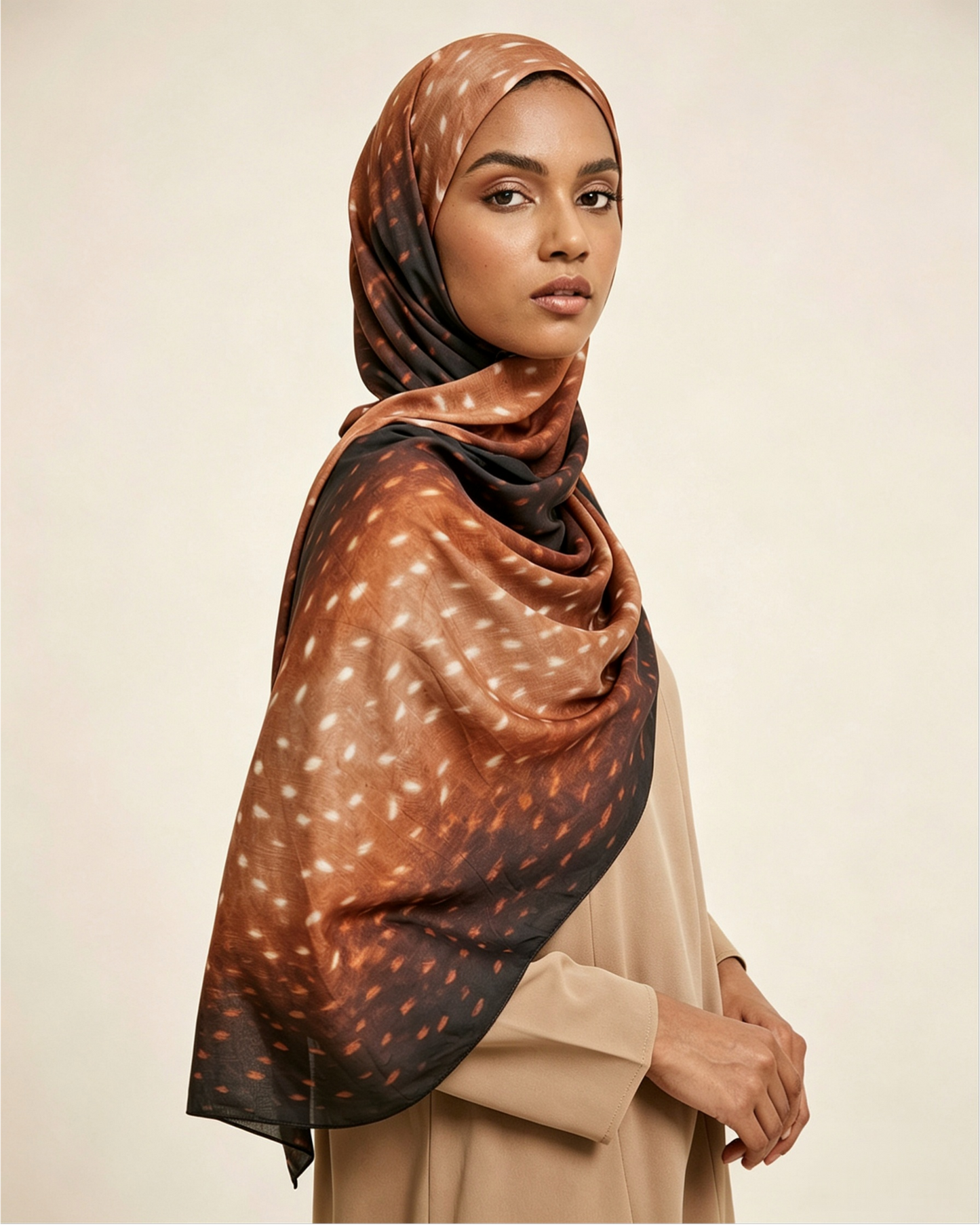 Amber Mocha Printed Jersey Hijab – Soft Premium Modest Head Scarf - product image 4 of 11 | Lunar Elegance