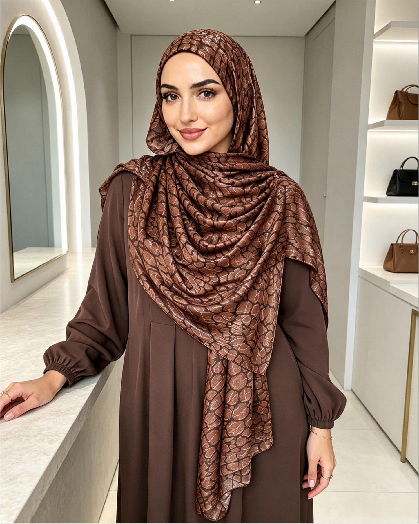 Brown Animal Print Jersey Hijab – Soft Premium Modest Head Scarf - product image 5 of 10 | Lunar Elegance