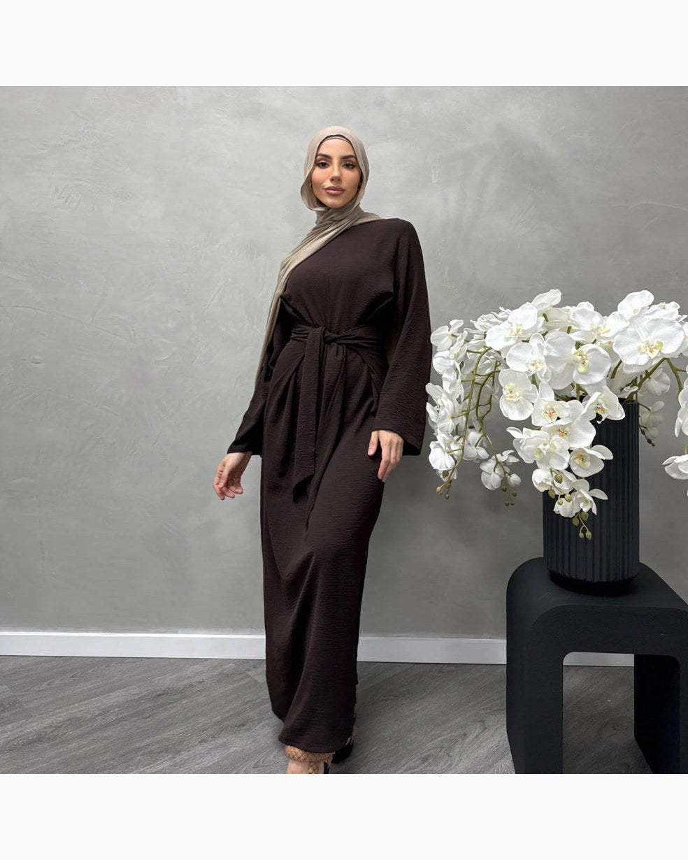 Solid Color Cotton Belted Maxi Dress – Modest Abaya Gown - product image 7 of 19 | Lunar Elegance