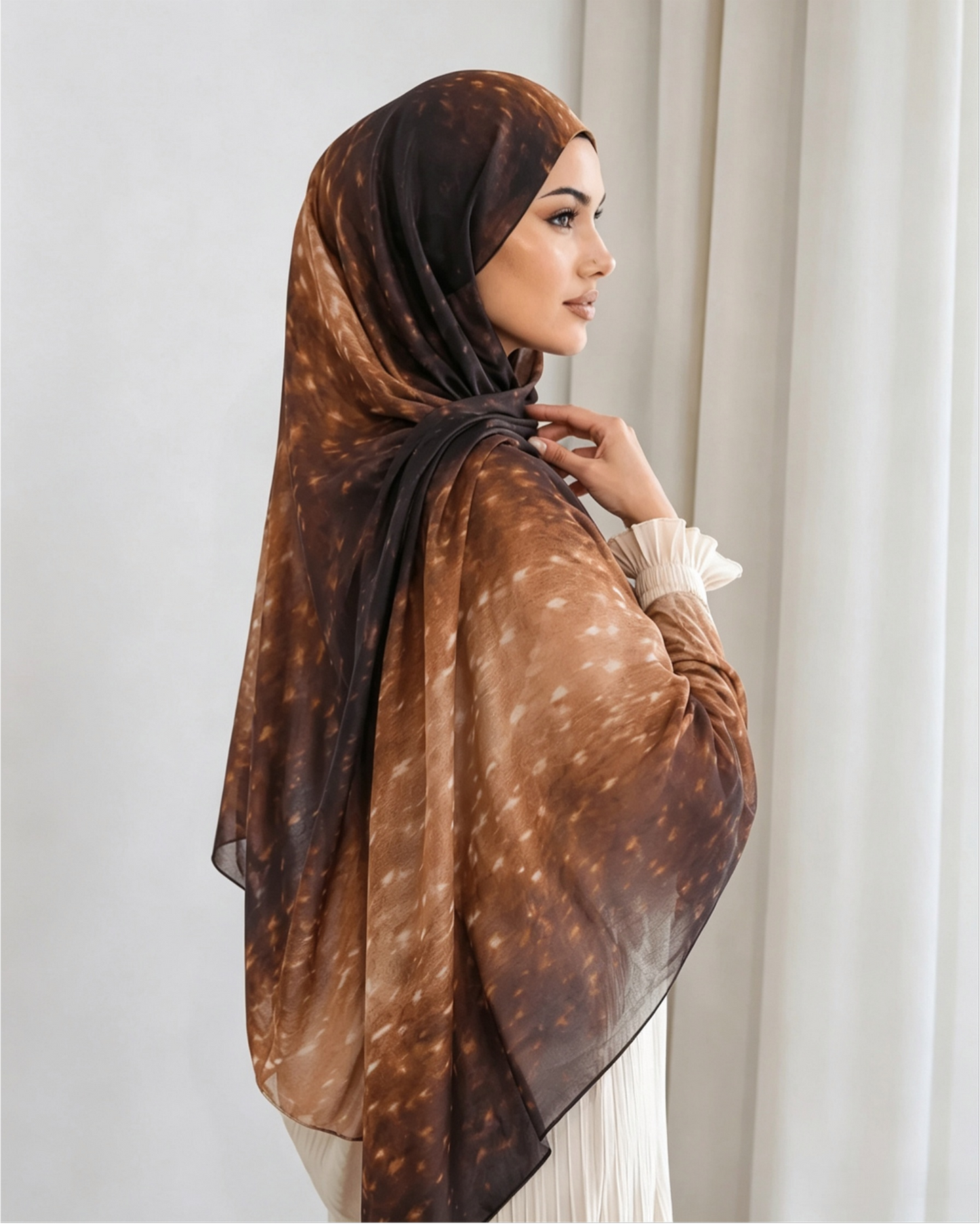 Amber Mocha Printed Jersey Hijab – Soft Premium Modest Head Scarf - product image 10 of 11 | Lunar Elegance