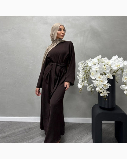 Solid Color Cotton Belted Maxi Dress – Modest Abaya Gown - product image 5 of 19 | Lunar Elegance