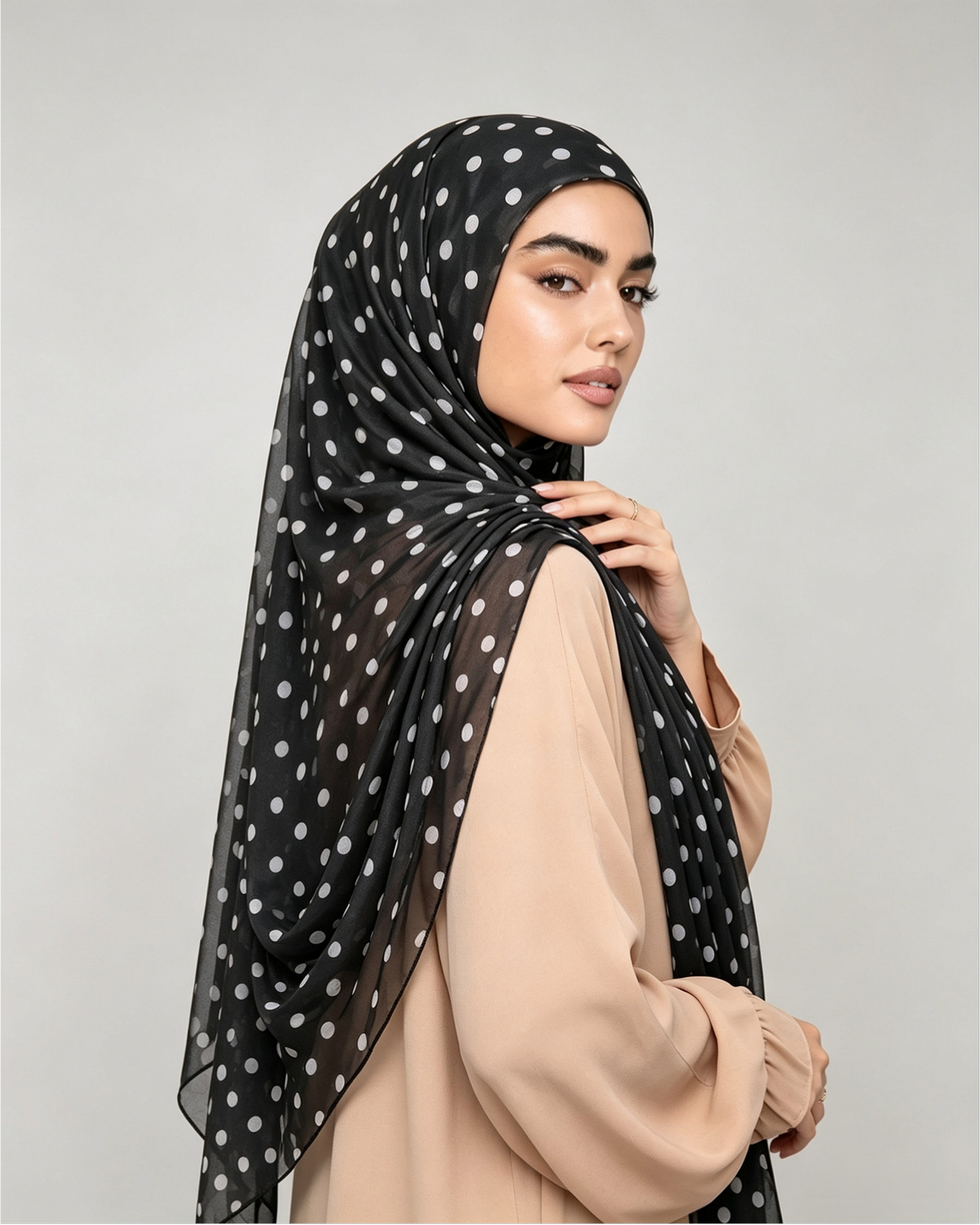 Black Polka Dot Jersey Hijab – Soft Premium Modest Head Scarf - product image 1 of 8 | Lunar Elegance