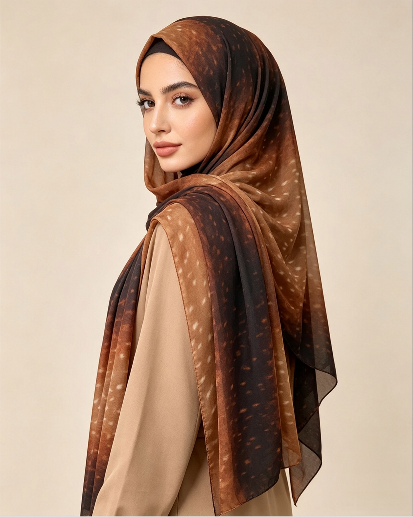 Amber Mocha Printed Jersey Hijab – Soft Premium Modest Head Scarf - product image 6 of 11 | Lunar Elegance