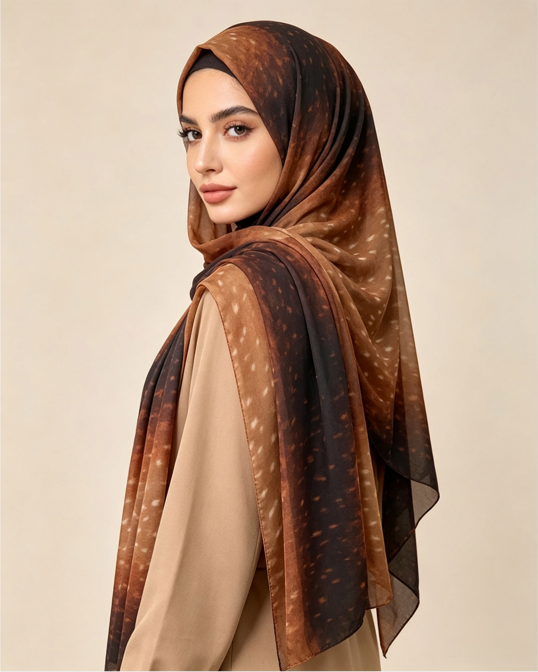 Amber Mocha Printed Jersey Hijab – Soft Premium Modest Head Scarf - product image 6 of 11 | Lunar Elegance