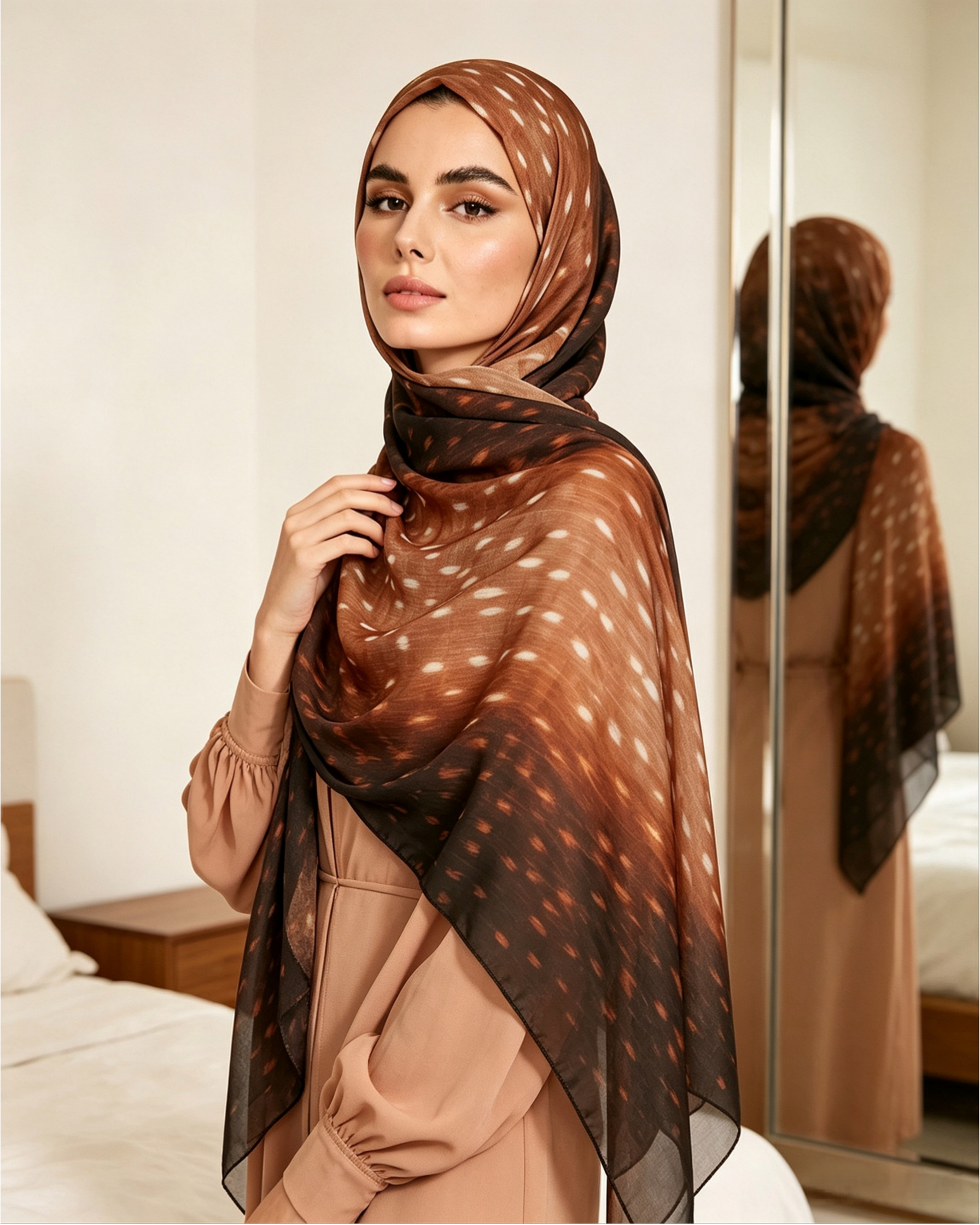 Amber Mocha Printed Jersey Hijab – Soft Premium Modest Head Scarf - product image 7 of 11 | Lunar Elegance