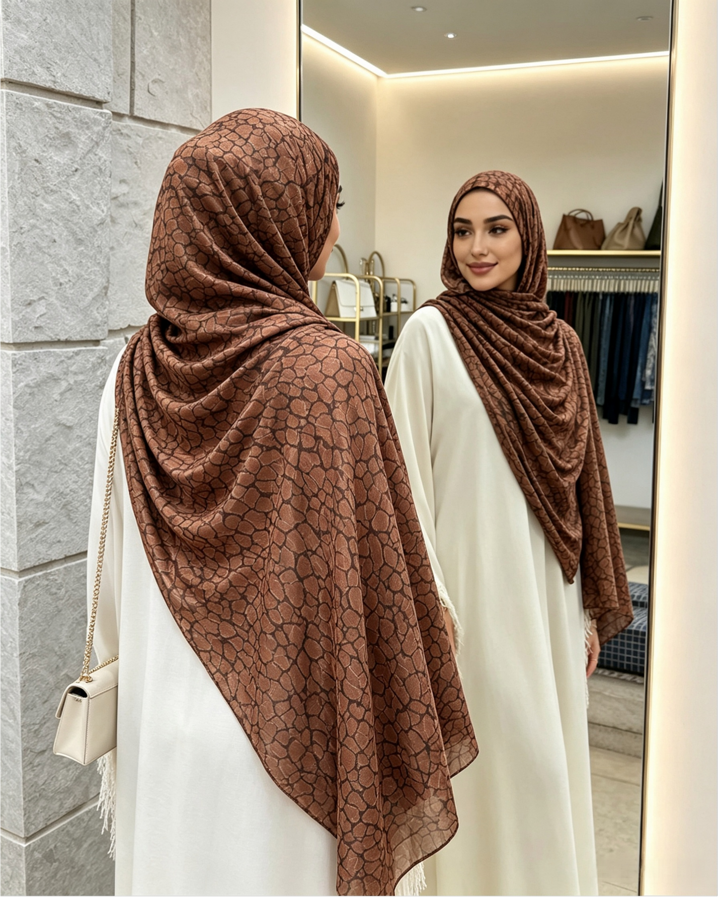 Brown Animal Print Jersey Hijab – Soft Premium Modest Head Scarf - product image 7 of 10 | Lunar Elegance