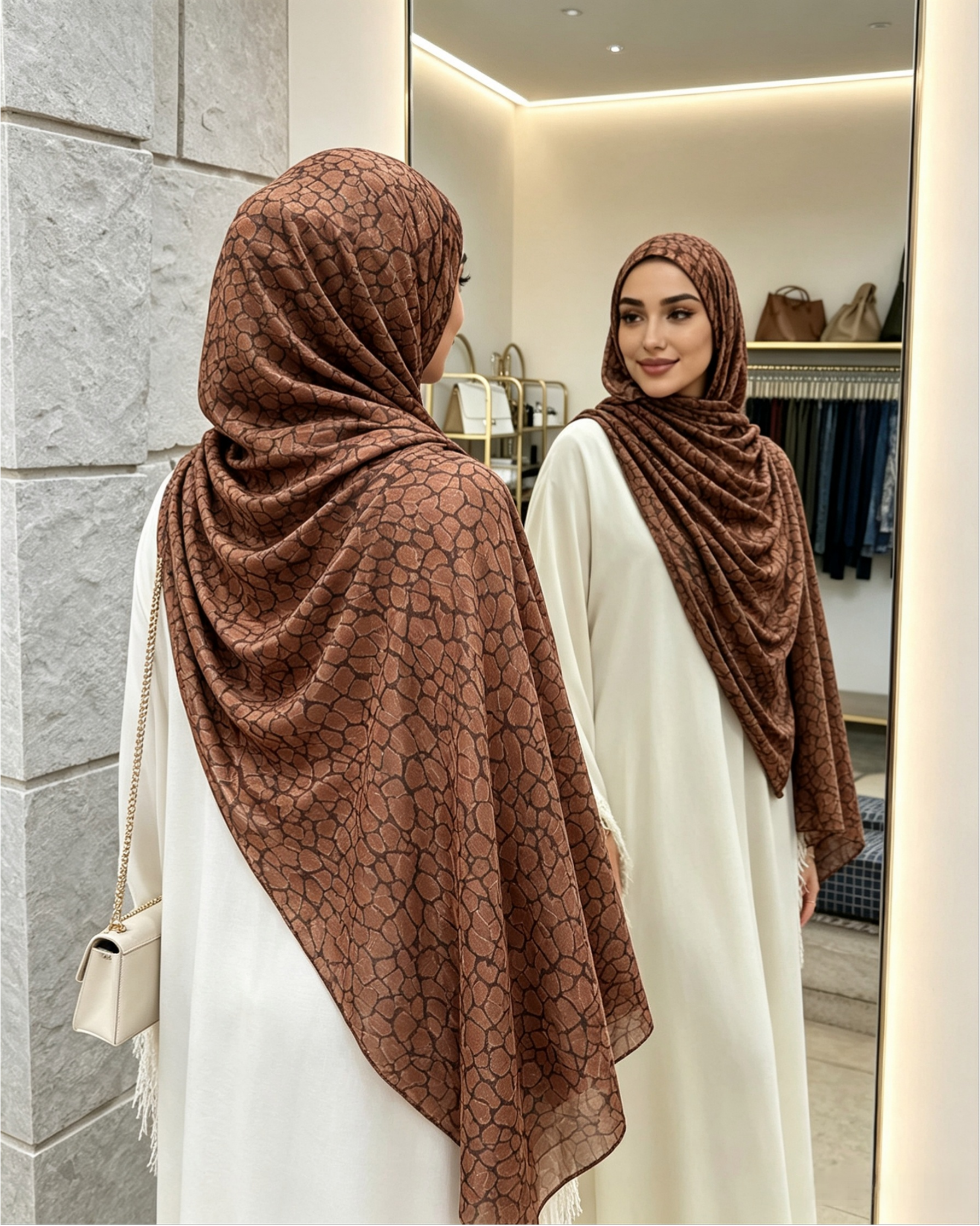 Brown Animal Print Jersey Hijab – Soft Premium Modest Head Scarf - product image 7 of 10 | Lunar Elegance