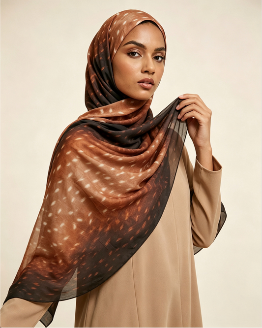 Amber Mocha Printed Jersey Hijab – Soft Premium Modest Head Scarf - product image 1 of 11 | Lunar Elegance