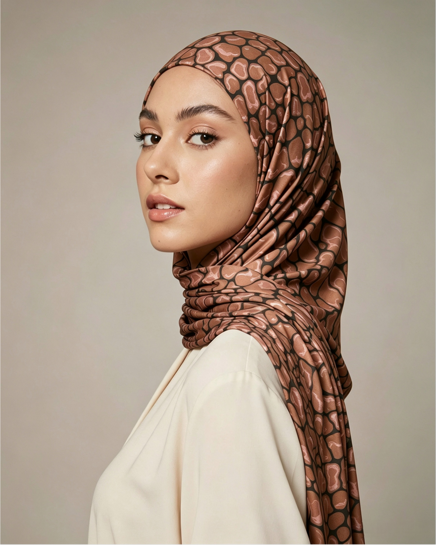 Brown Animal Print Jersey Hijab – Soft Premium Modest Head Scarf - product image 2 of 10 | Lunar Elegance