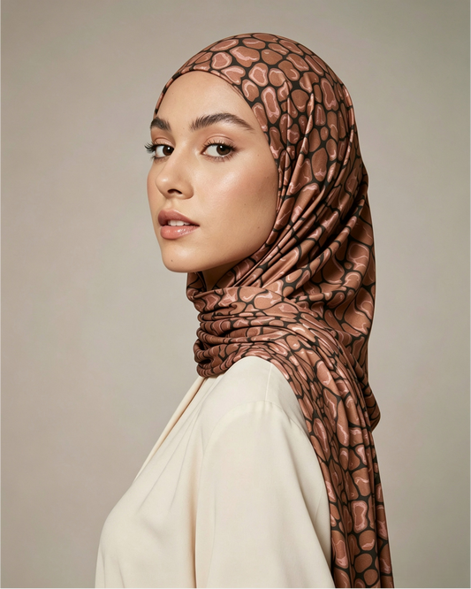 Brown Animal Print Jersey Hijab – Soft Premium Modest Head Scarf - product image 2 of 10 | Lunar Elegance