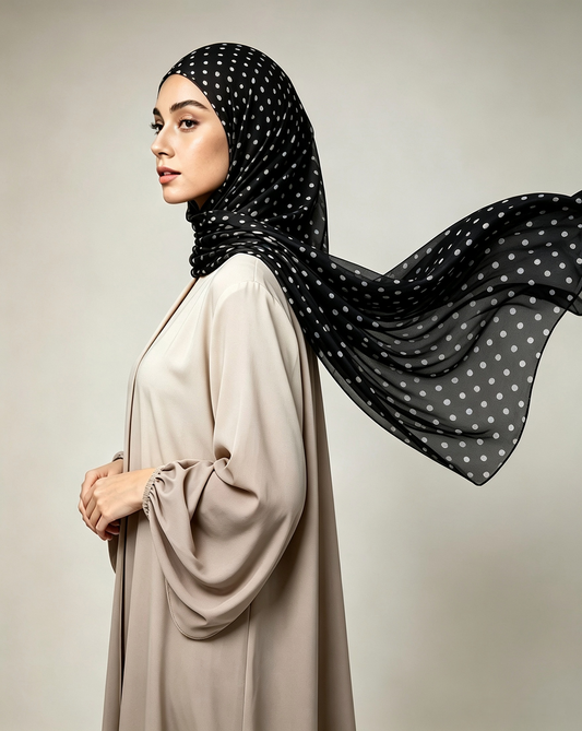 Black Polka Dot Jersey Hijab – Soft Premium Modest Head Scarf - product image 6 of 8 | Lunar Elegance