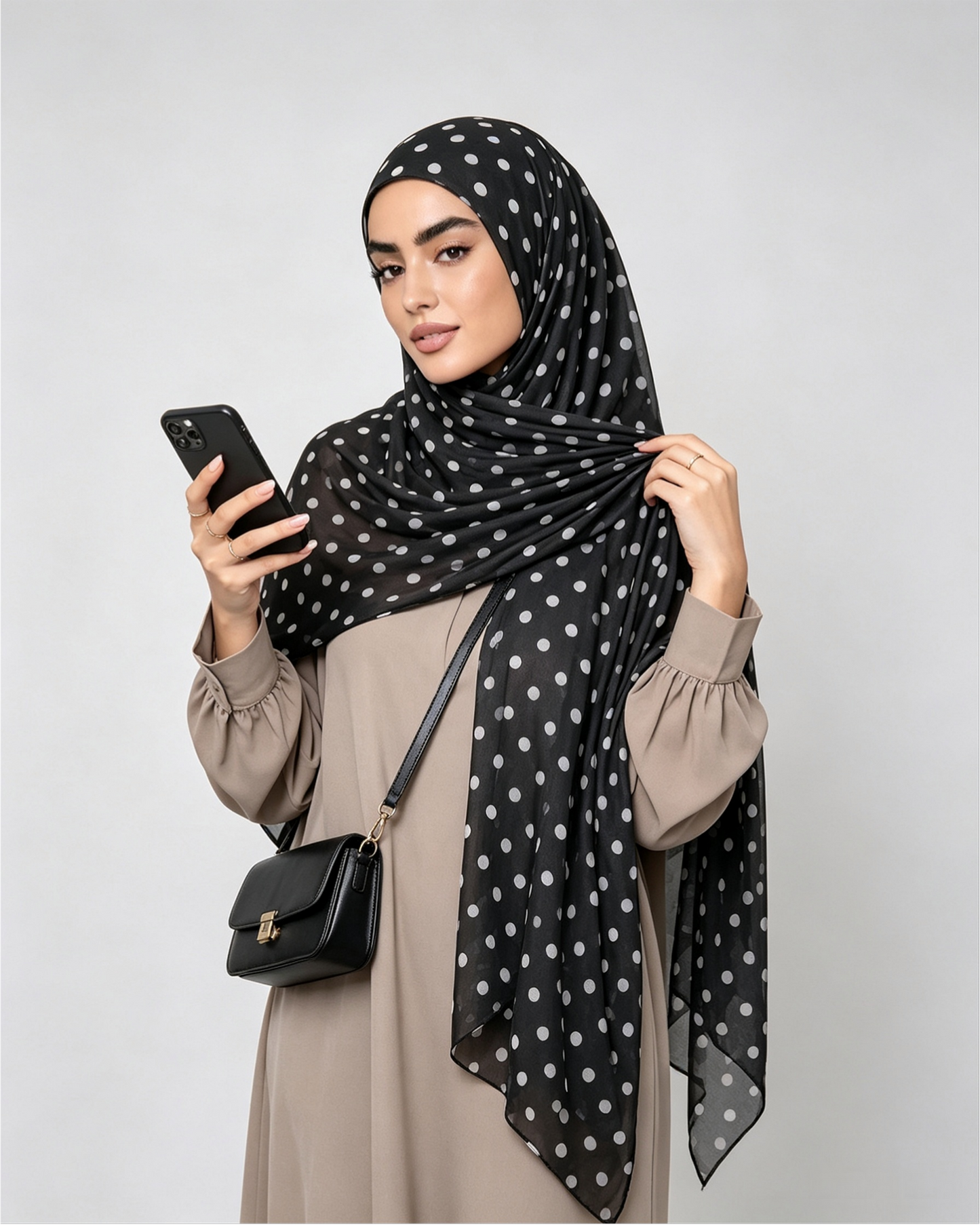 Black Polka Dot Jersey Hijab – Soft Premium Modest Head Scarf - product image 8 of 8 | Lunar Elegance