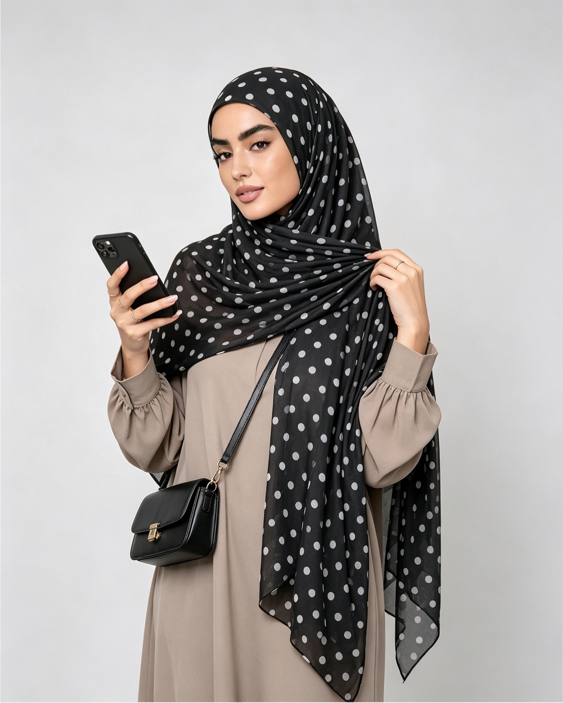 Black Polka Dot Jersey Hijab – Soft Premium Modest Head Scarf - product image 8 of 8 | Lunar Elegance
