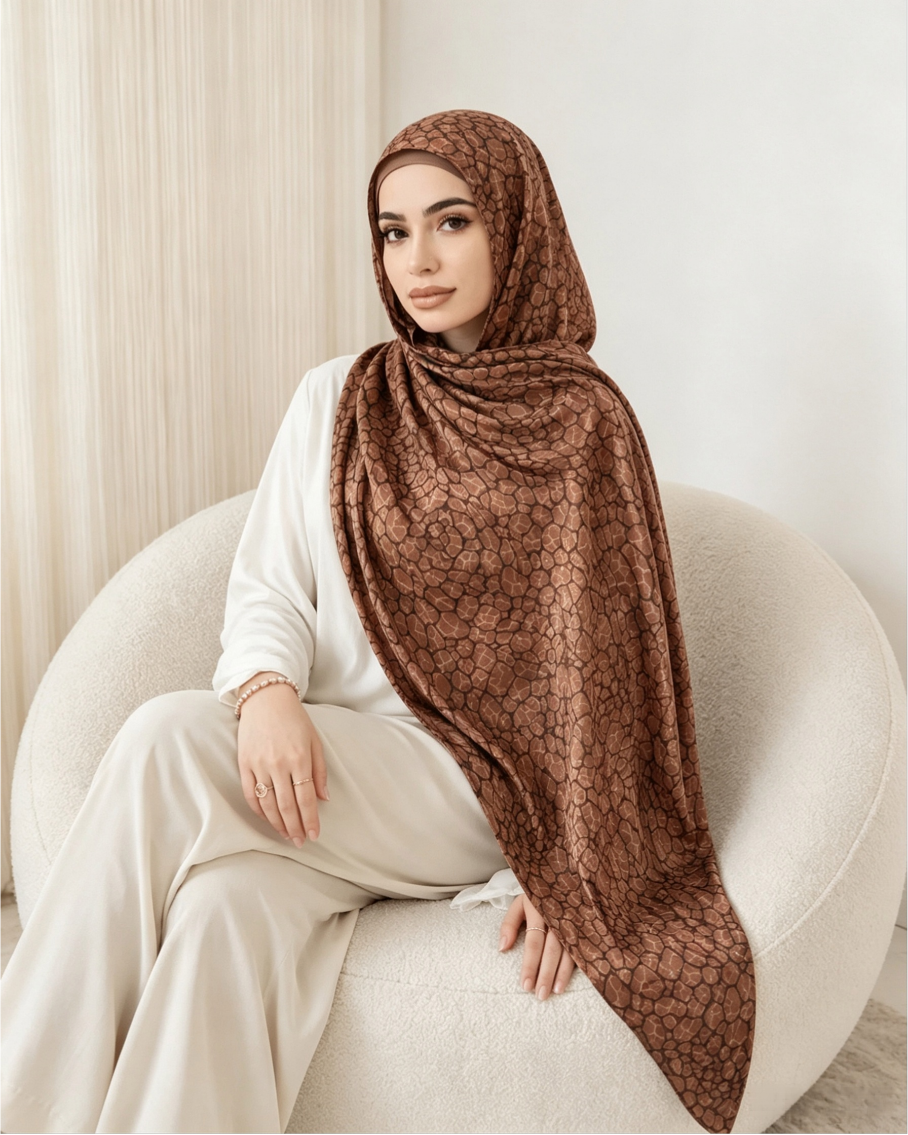 Brown Animal Print Jersey Hijab – Soft Premium Modest Head Scarf - product image 9 of 10 | Lunar Elegance