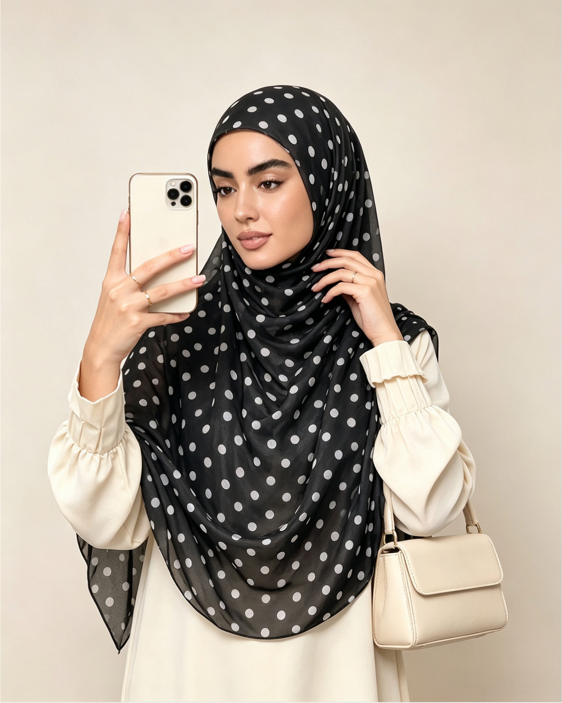 Black Polka Dot Jersey Hijab – Soft Premium Modest Head Scarf - product image 4 of 8 | Lunar Elegance