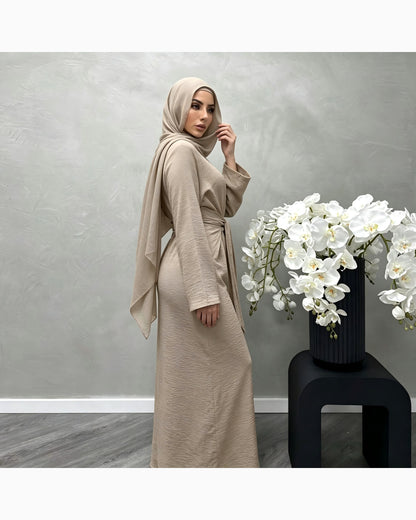 Solid Color Cotton Belted Maxi Dress – Modest Abaya Gown - product image 2 of 19 | Lunar Elegance