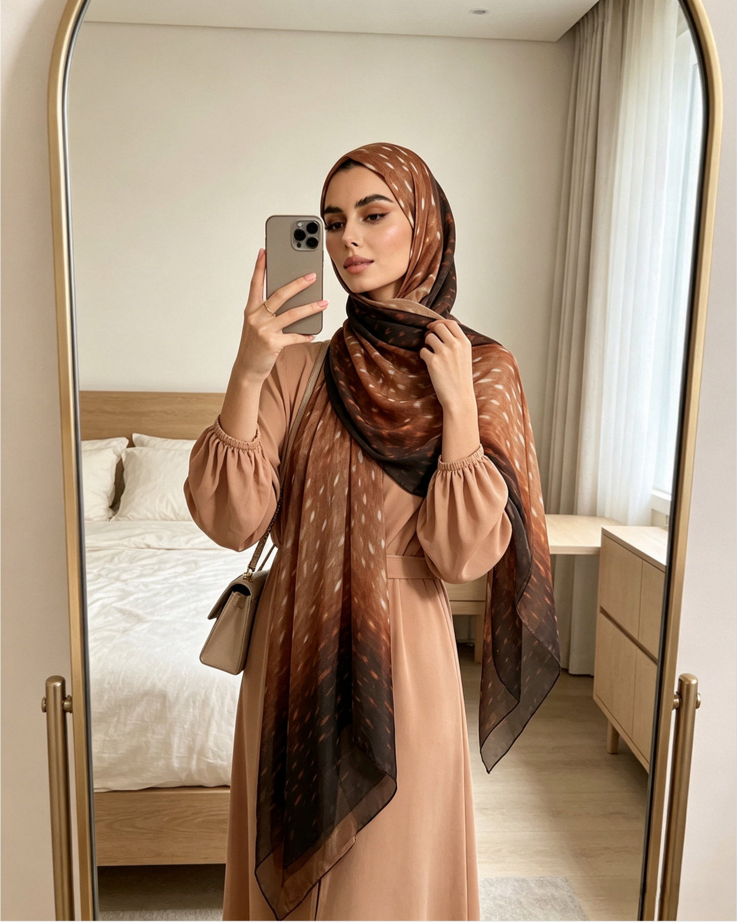Amber Mocha Printed Jersey Hijab – Soft Premium Modest Head Scarf - product image 8 of 11 | Lunar Elegance