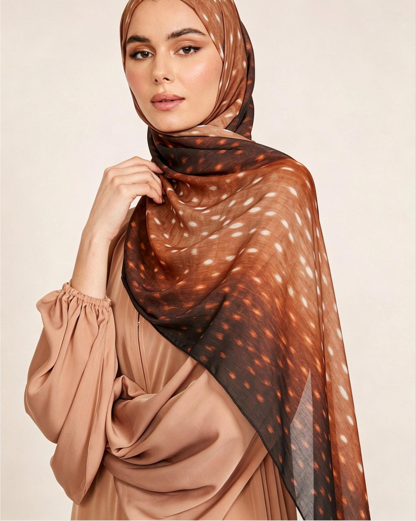 Amber Mocha Printed Jersey Hijab – Soft Premium Modest Head Scarf - product image 5 of 11 | Lunar Elegance