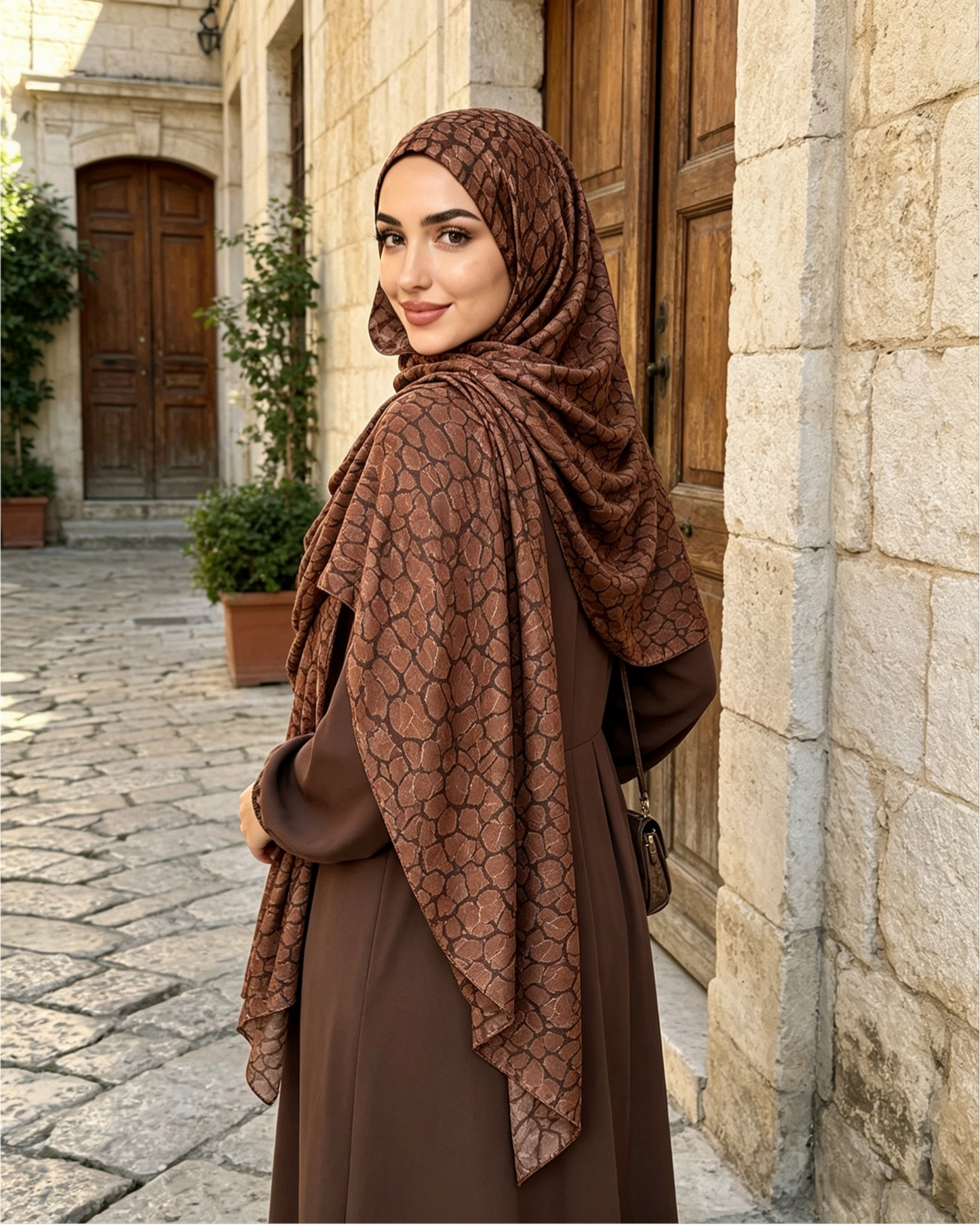 Brown Animal Print Jersey Hijab – Soft Premium Modest Head Scarf - product image 3 of 10 | Lunar Elegance
