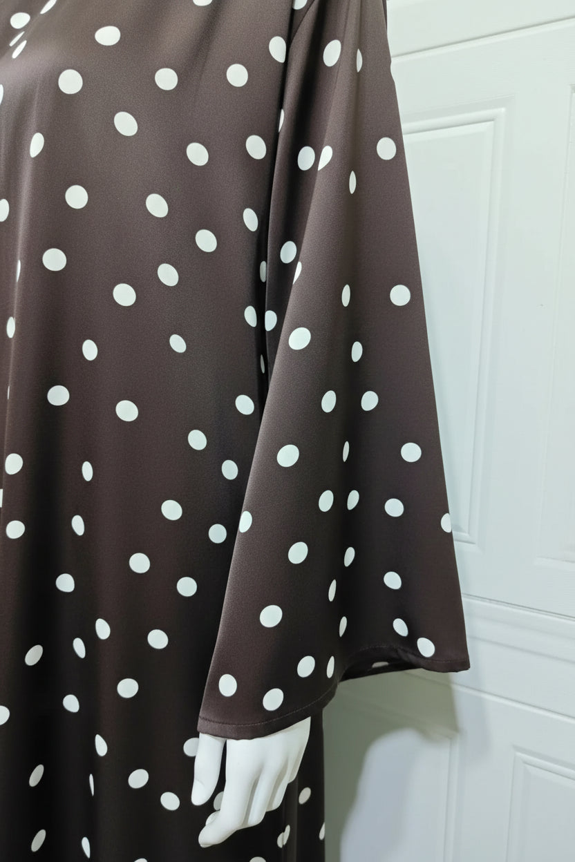 Dark Brown Polka Dot Abaya and Hijab Set, dark brown printed modest abaya set - view 5