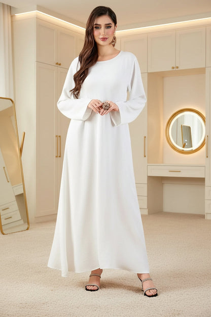 White Solid Maxi Abaya Dress, white modest abaya style - view 1