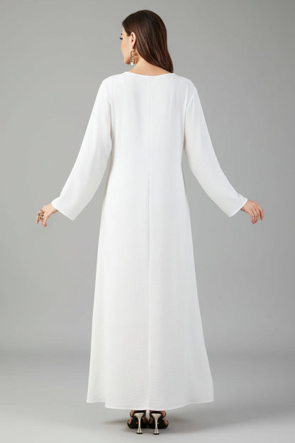 White Solid Maxi Abaya Dress, white modest abaya style - view 2