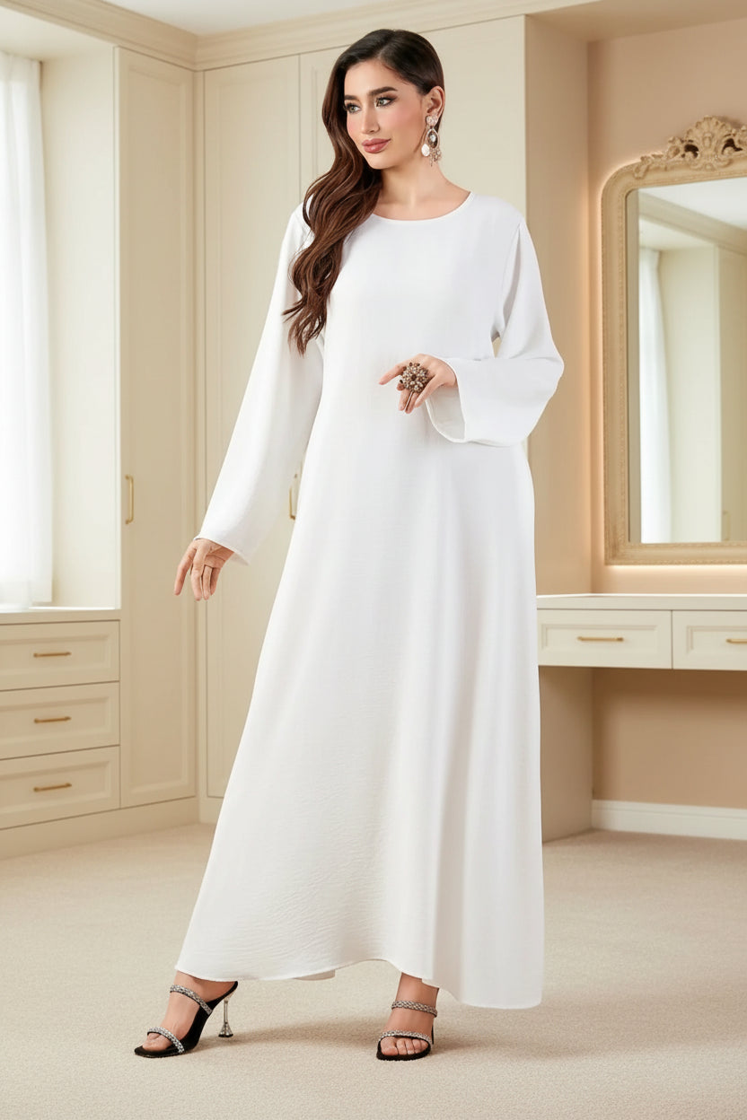 White Solid Maxi Abaya Dress, white modest abaya style - view 3