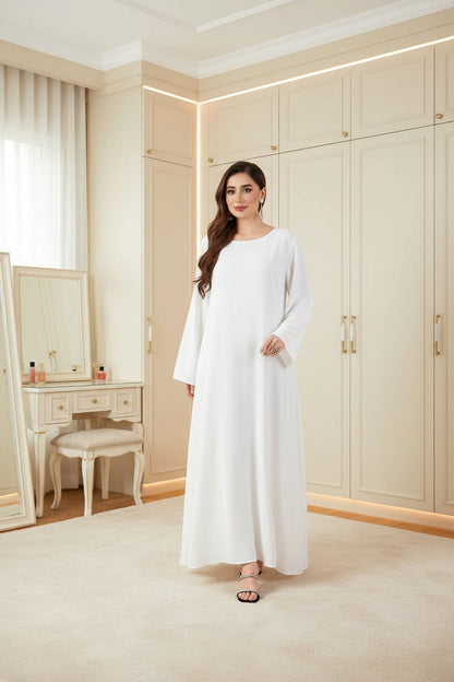 White Solid Maxi Abaya Dress, white modest abaya style - view 4