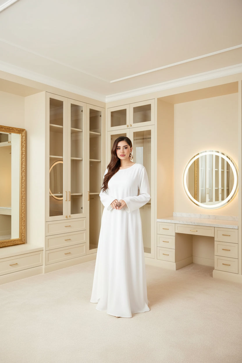 White Solid Maxi Abaya Dress, white modest abaya style - view 5