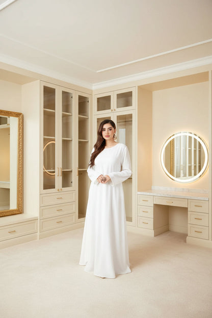 White Solid Maxi Abaya Dress, white modest abaya style - view 5