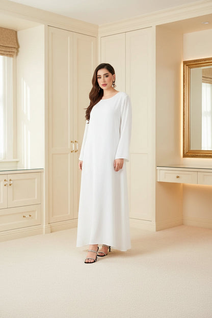 White Solid Maxi Abaya Dress, white modest abaya style - view 6