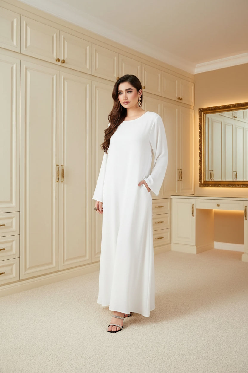 White Solid Maxi Abaya Dress, white modest abaya style - view 7