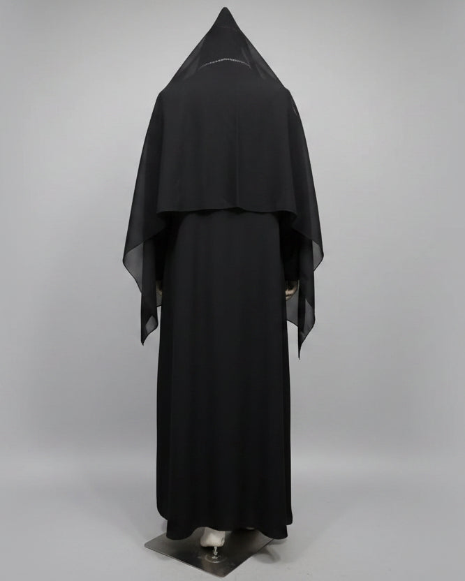 Black Embroidered Maxi Abaya and Hijab Set, black modest abaya style - view 2