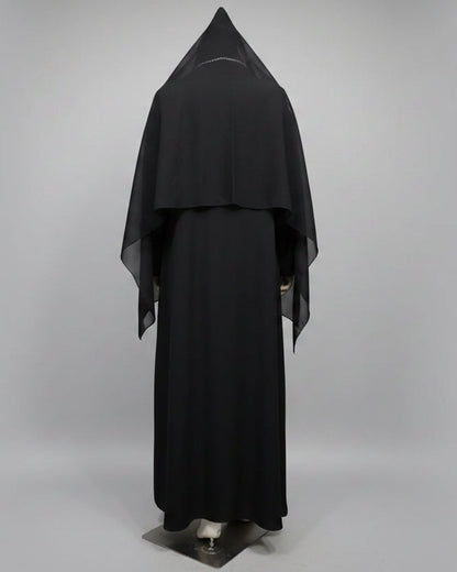 Black Embroidered Maxi Abaya and Hijab Set, black modest abaya style - view 2