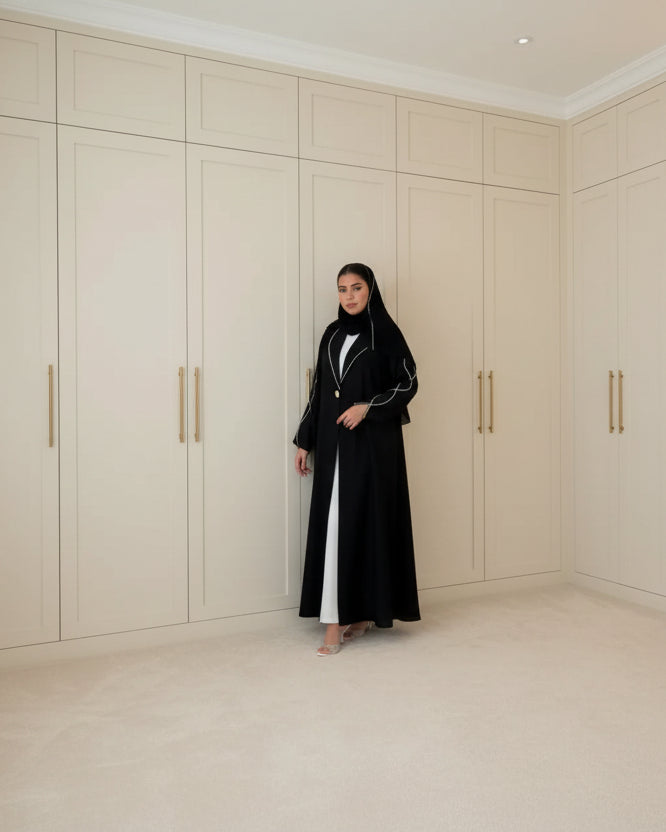 Black Embroidered Maxi Abaya and Hijab Set, black modest abaya style - view 3