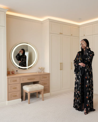 Black Colorblock Lace-Trim Abaya and Hijab Set, black modest abaya style - view 3