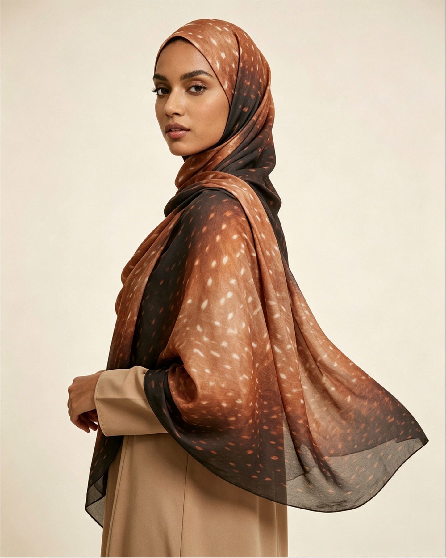 Amber Mocha Printed Jersey Hijab – Soft Premium Modest Head Scarf - product image 3 of 11 | Lunar Elegance