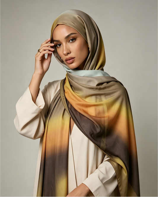 Golden Olive Printed Jersey Hijab – Soft Premium Modest Head Scarf - product image 3 of 11 | Lunar Elegance