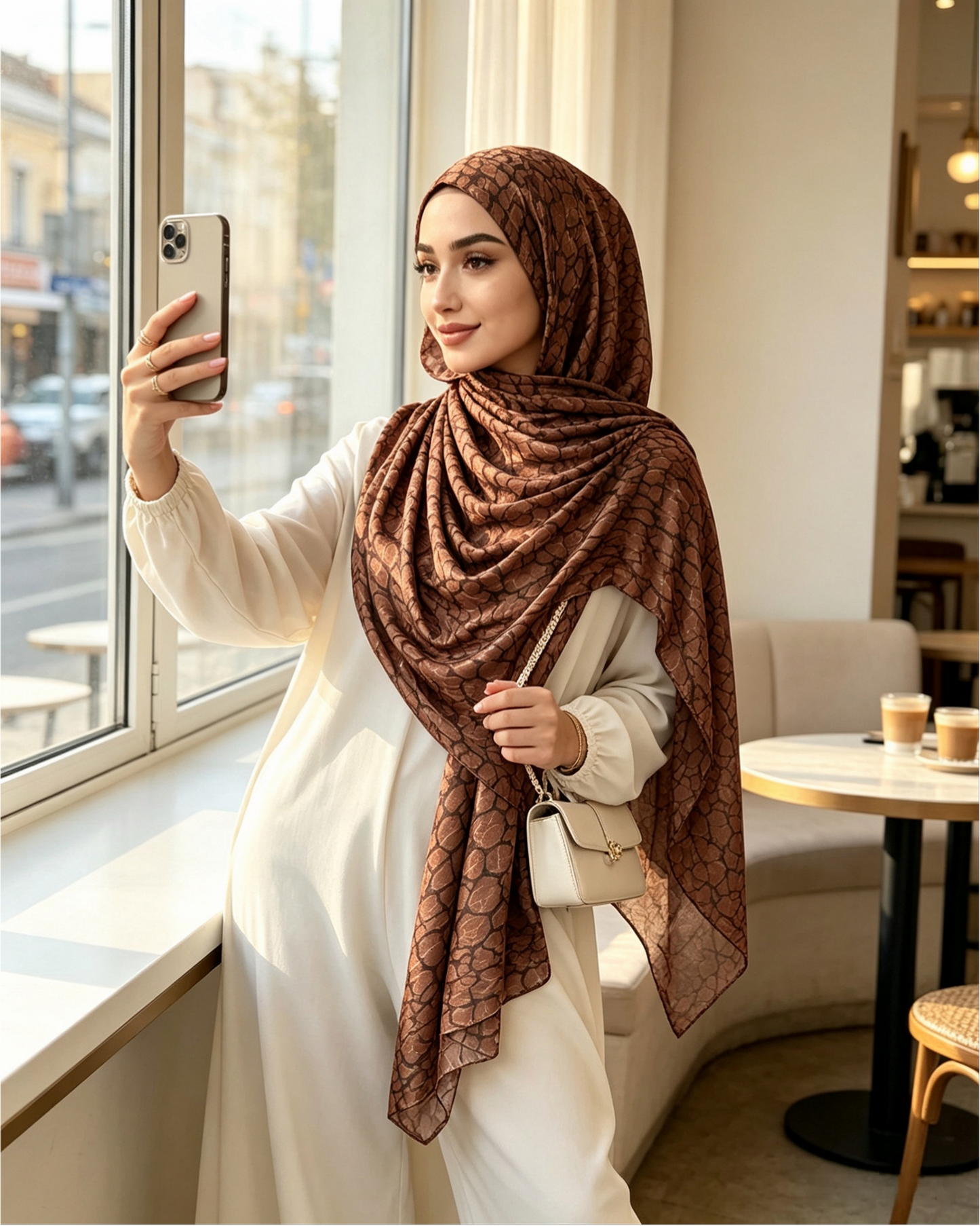 Brown Animal Print Jersey Hijab – Soft Premium Modest Head Scarf - product image 6 of 10 | Lunar Elegance