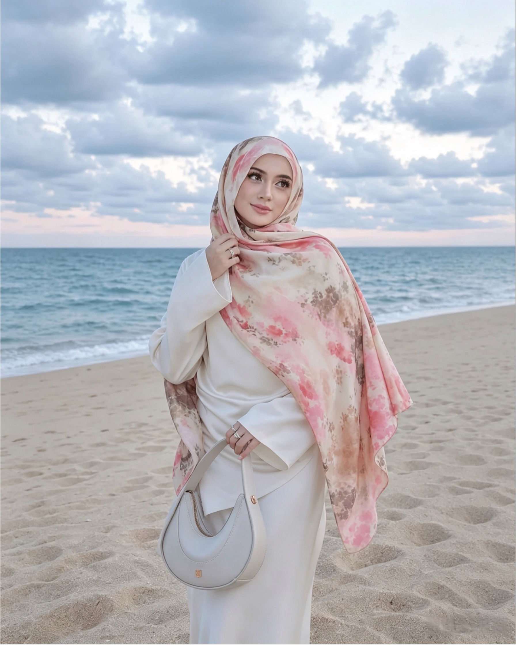 Blush Pink Printed Jersey Hijab – Soft Premium Modest Head Scarf - product image 3 of 9 | Lunar Elegance