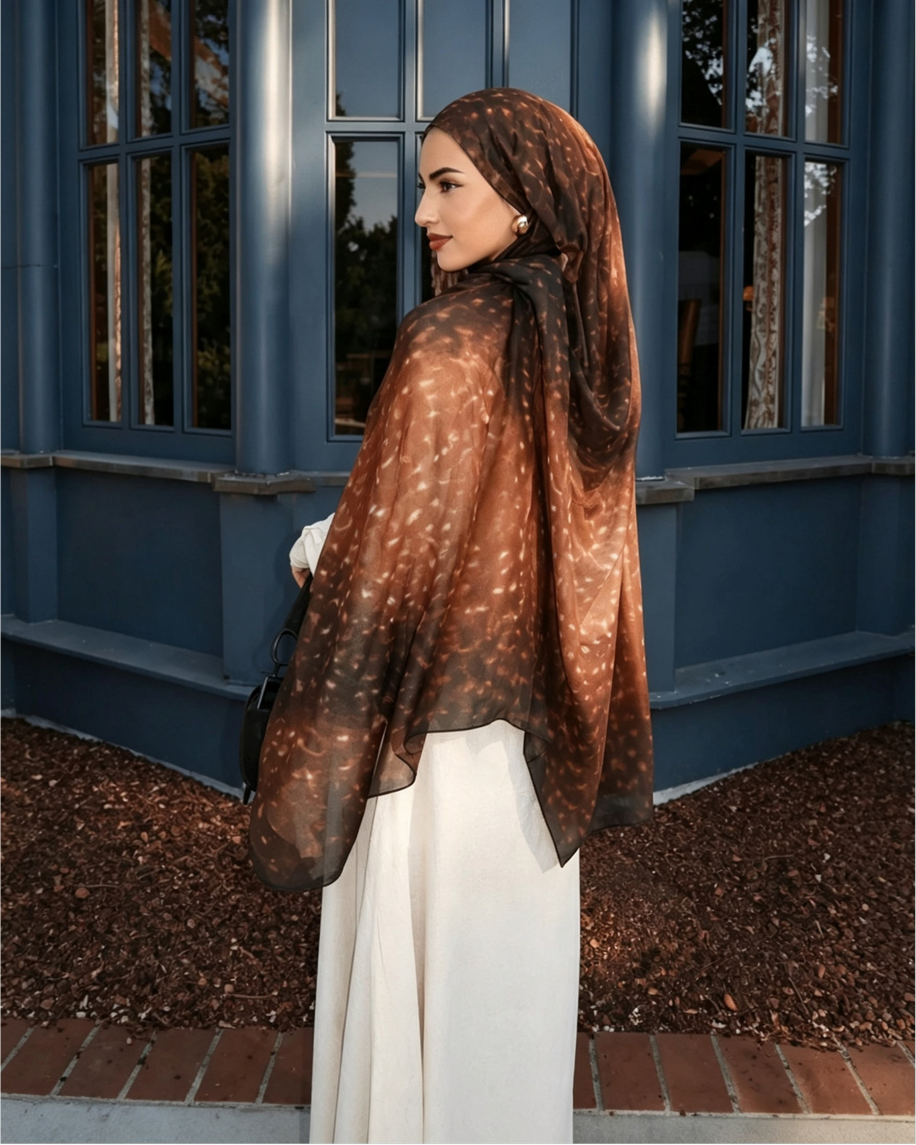 Amber Mocha Printed Jersey Hijab – Soft Premium Modest Head Scarf - product image 9 of 11 | Lunar Elegance
