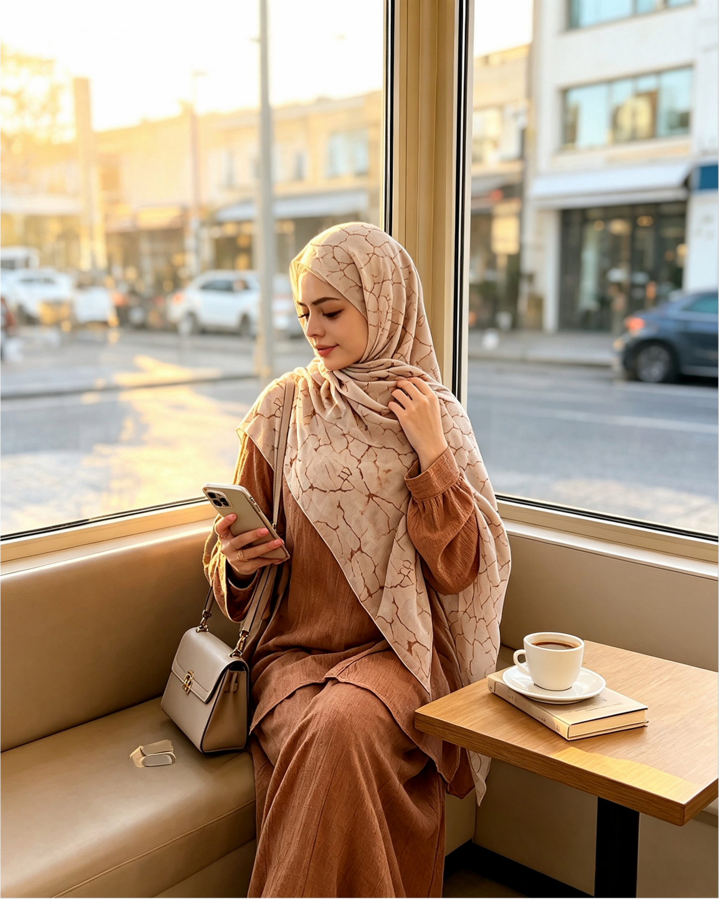 Nude Beige Floral Sketch Hijab Shawl – Botanical Modest Head Scarf (80×180cm) - product image 8 of 9 | Lunar Elegance