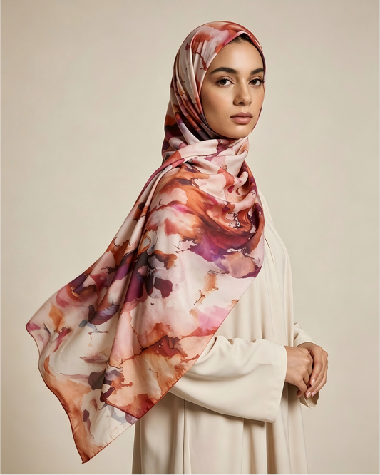 Coral Burgundy Printed Jersey Hijab – Soft Premium Modest Head Scarf - product image 1 of 7 | Lunar Elegance
