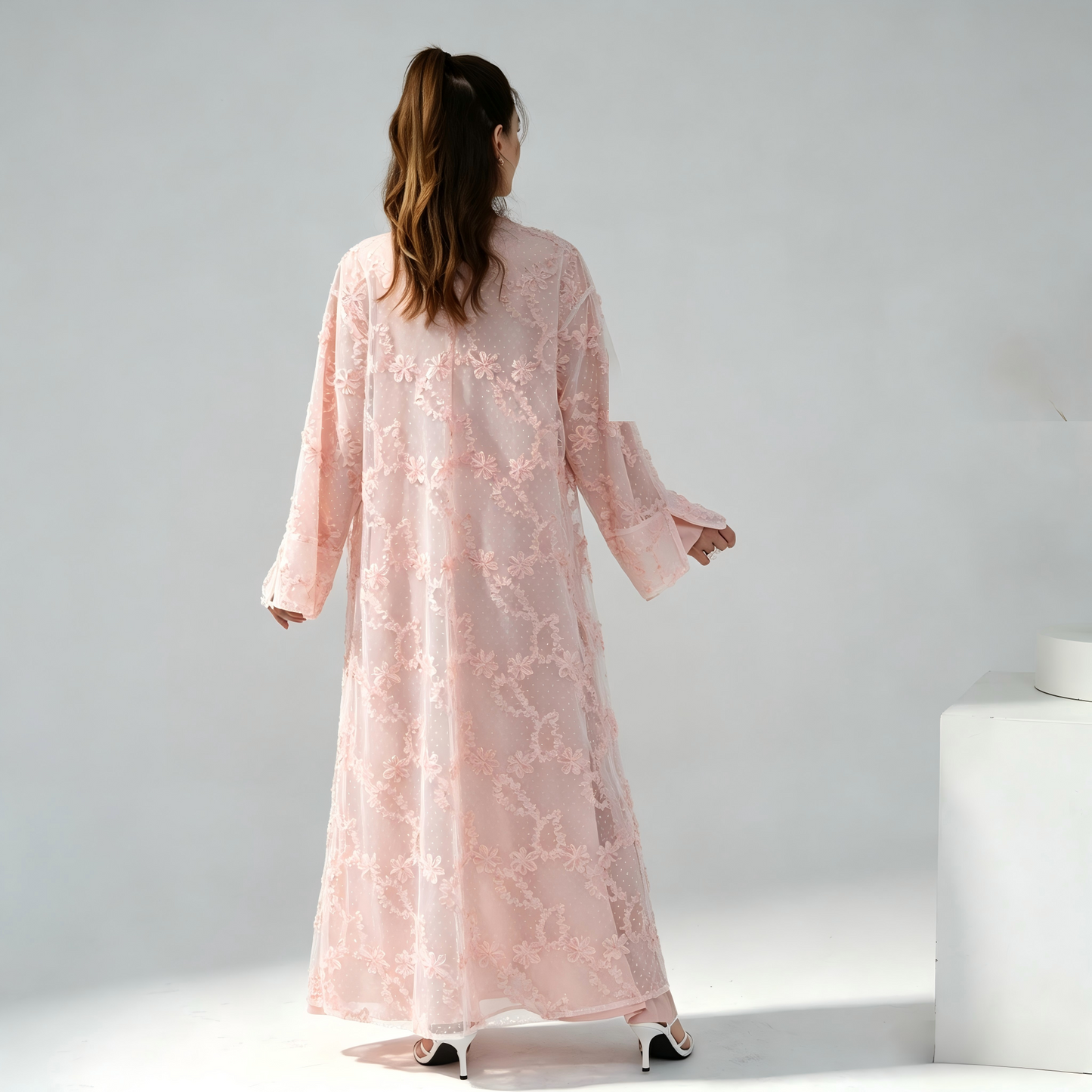 Elegant Mesh Cardigan Abaya and Hijab Set