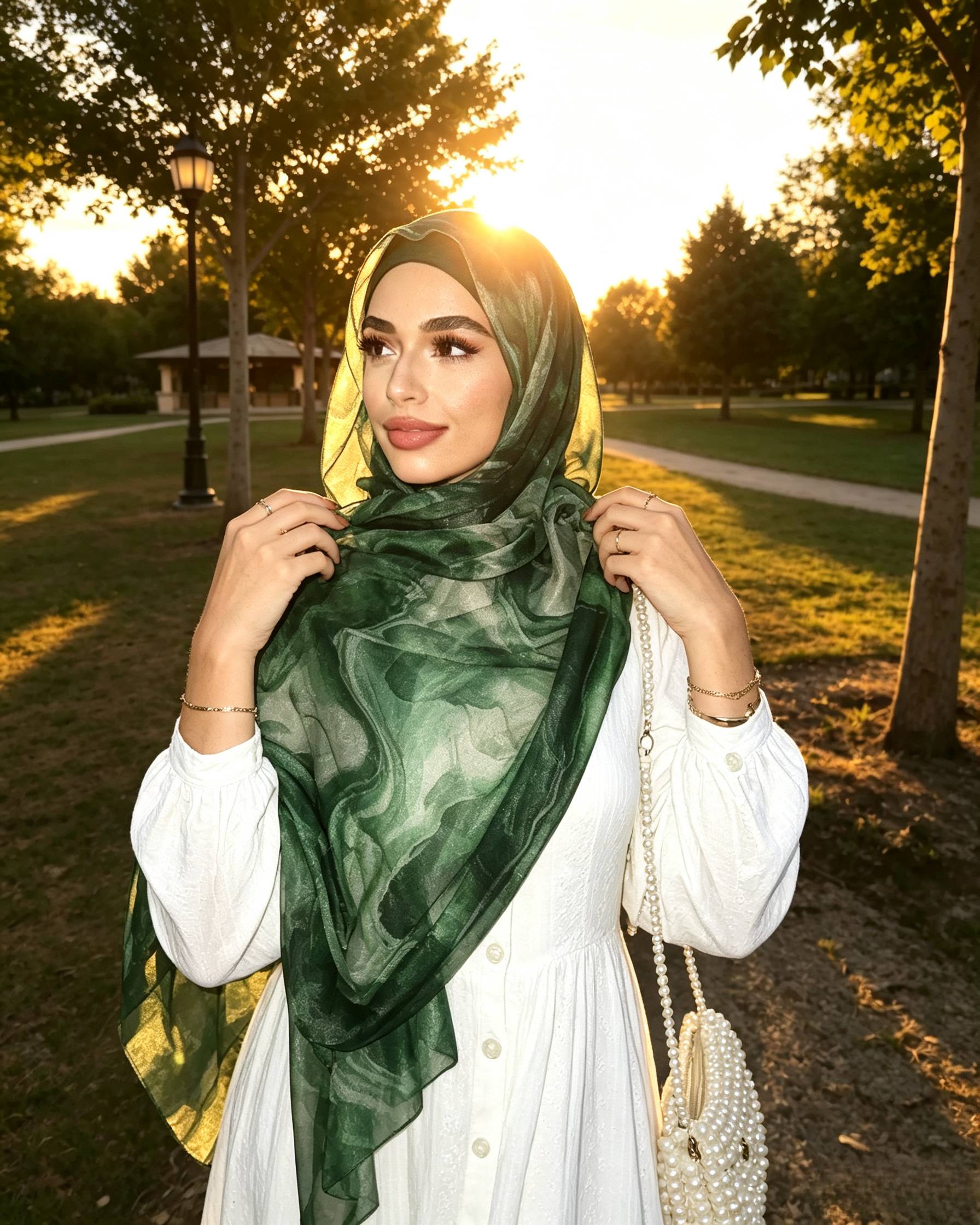 Forest Green Marble Ink Hijab Shawl – Emerald Watercolor Modest Head Scarf (80×180cm) - product image 3 of 8 | Lunar Elegance