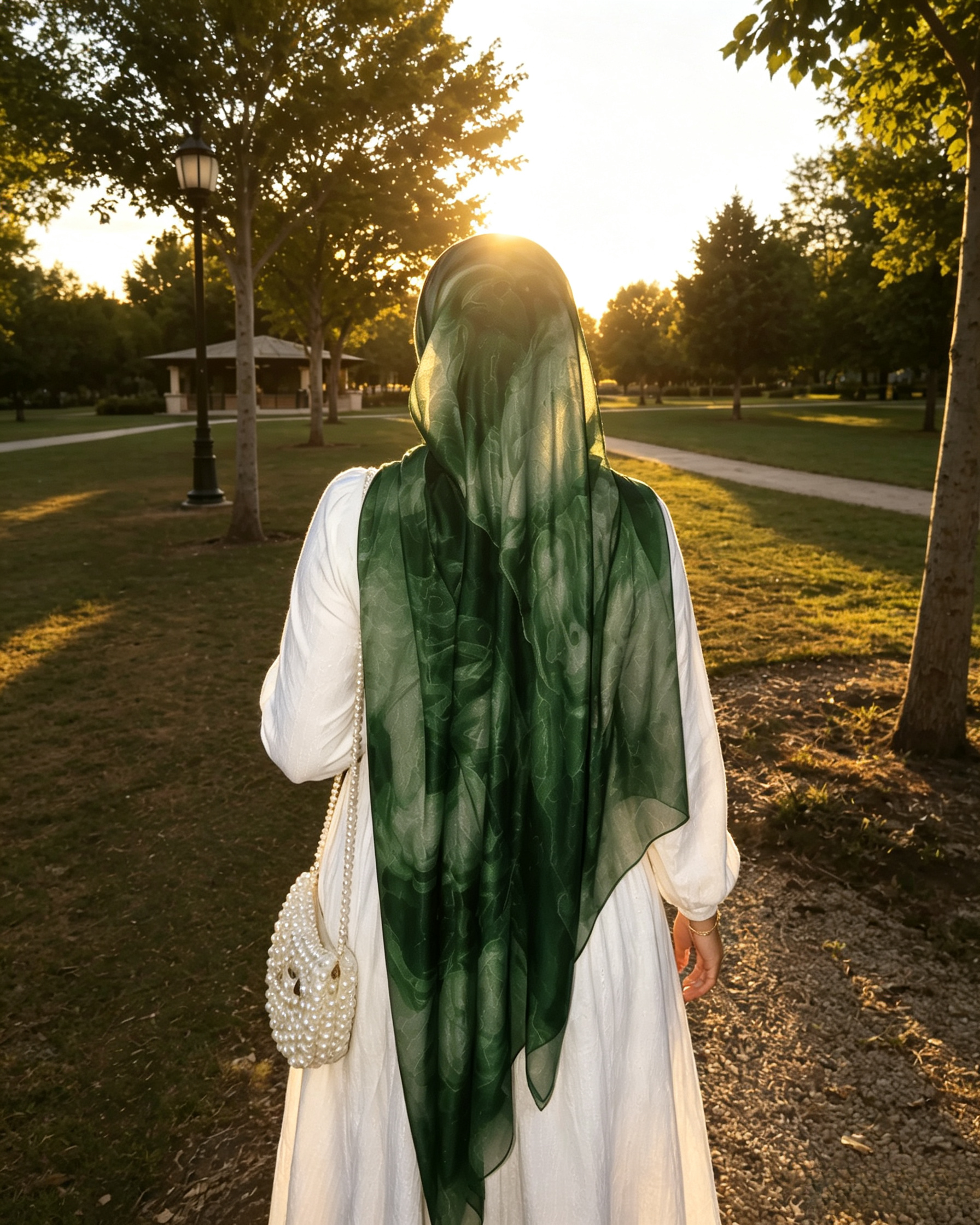 Forest Green Marble Ink Hijab Shawl – Emerald Watercolor Modest Head Scarf (80×180cm) - product image 6 of 8 | Lunar Elegance