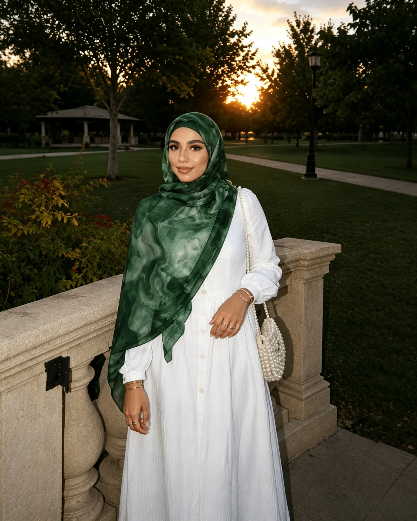 Forest Green Marble Ink Hijab Shawl – Emerald Watercolor Modest Head Scarf (80×180cm) - product image 7 of 8 | Lunar Elegance