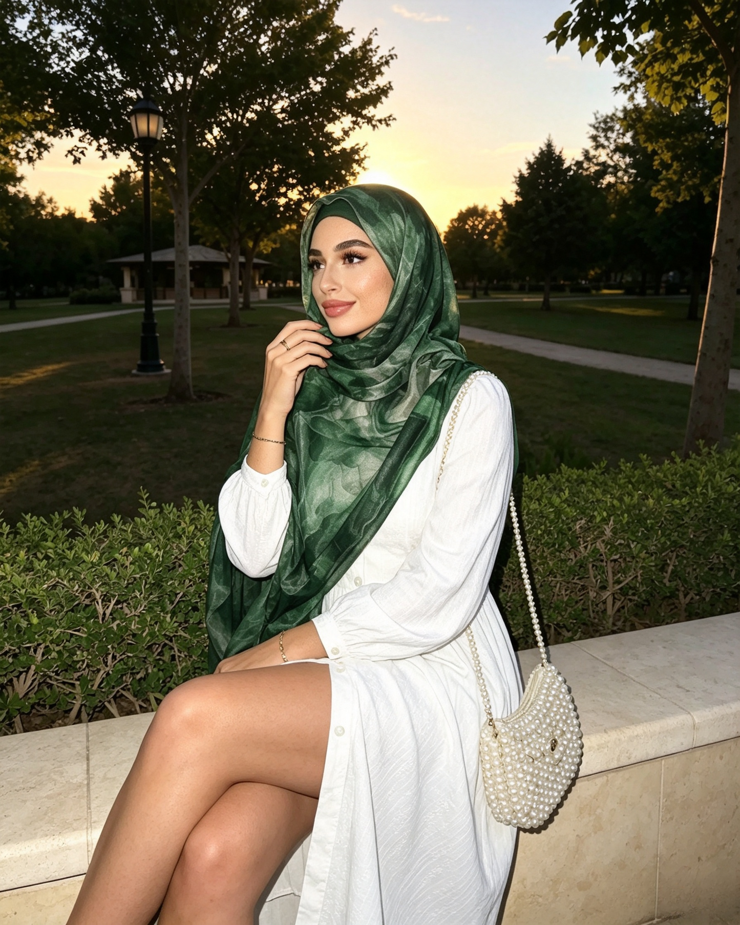 Forest Green Marble Ink Hijab Shawl – Emerald Watercolor Modest Head Scarf (80×180cm) - product image 8 of 8 | Lunar Elegance