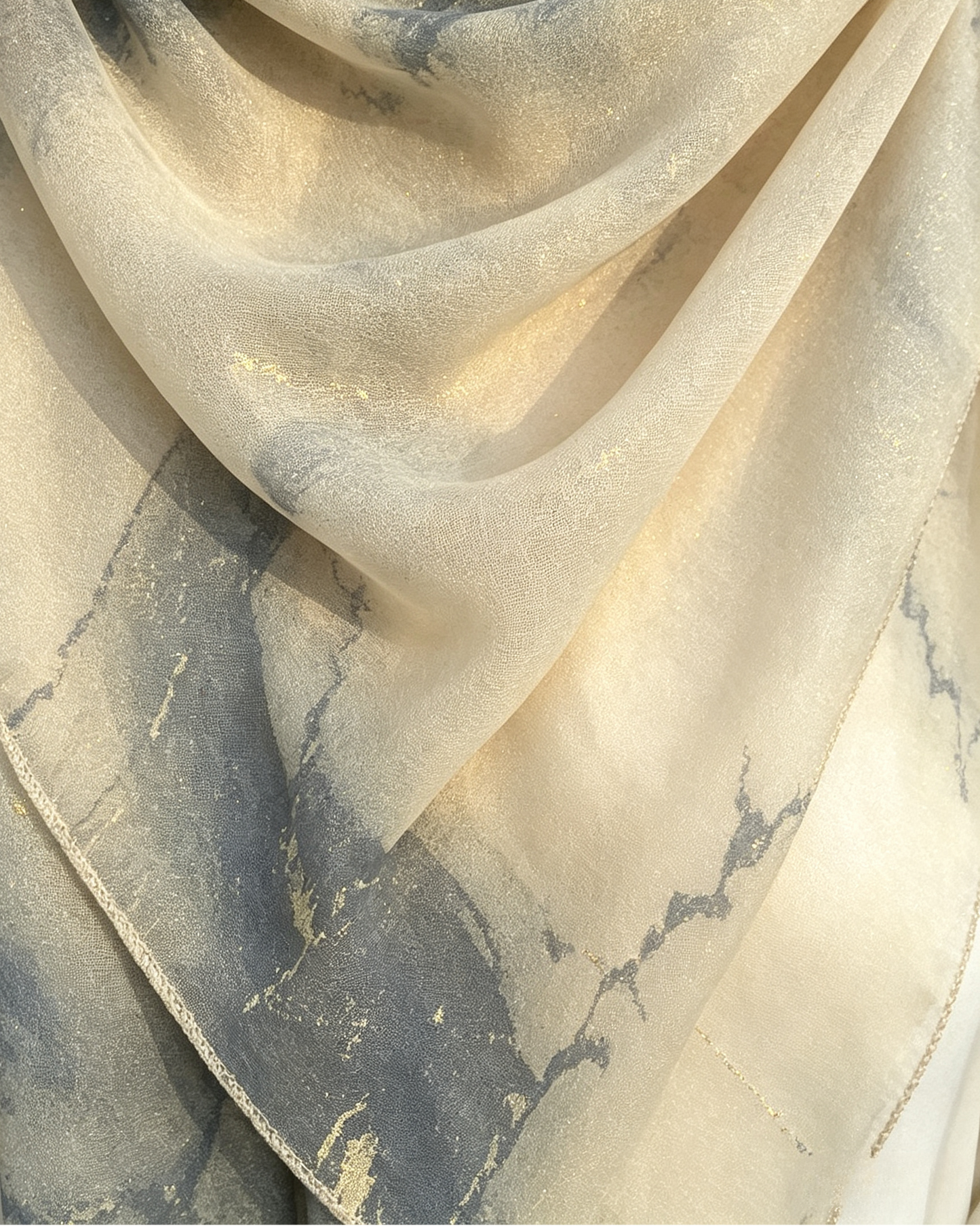 Grey Blue Gold Foil Marble Hijab Shawl – Luxury Ombre Modest Head Scarf (80×180cm) - product image 1 of 8 | Lunar Elegance