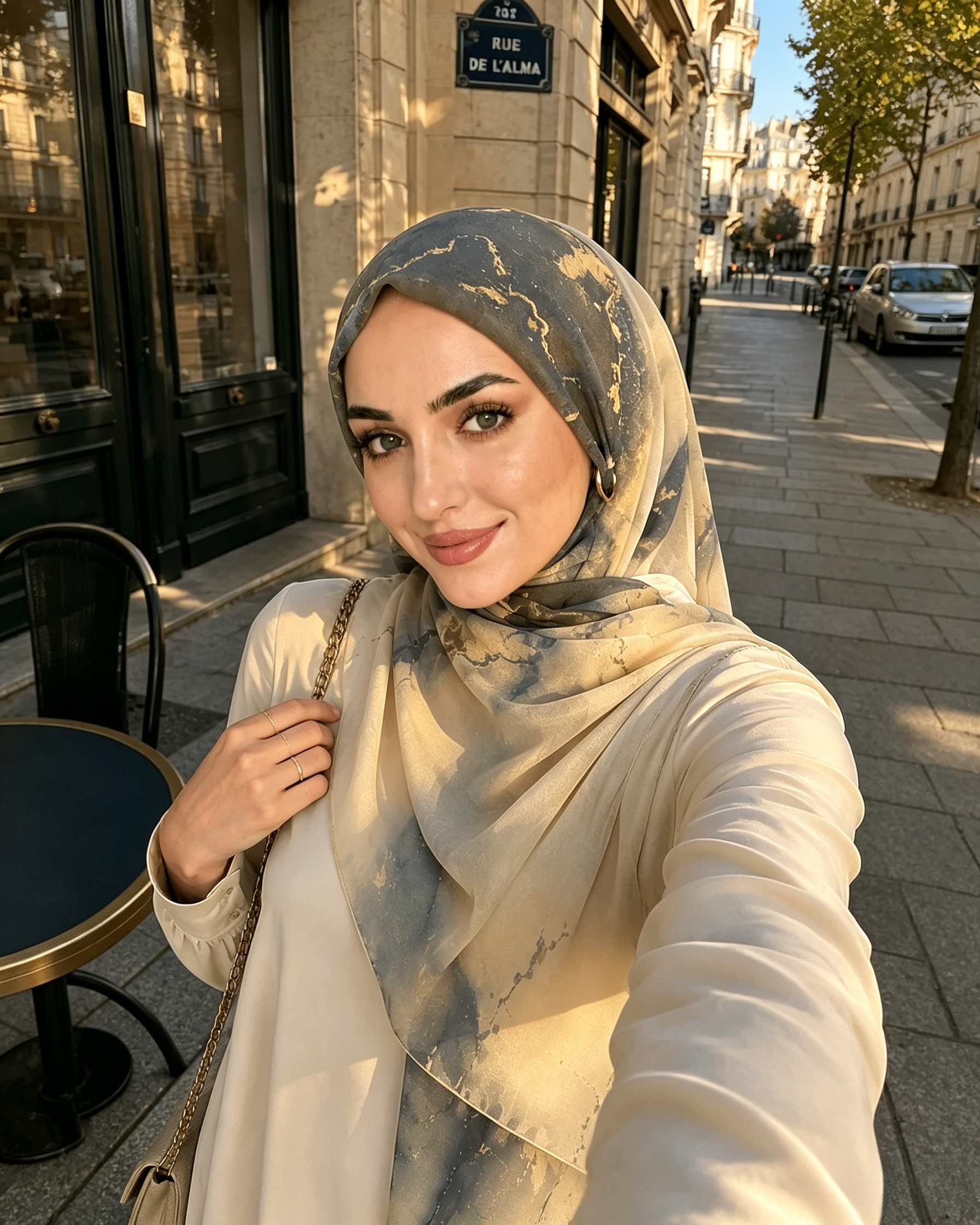 Grey Blue Gold Foil Marble Hijab Shawl – Luxury Ombre Modest Head Scarf (80×180cm) - product image 2 of 8 | Lunar Elegance